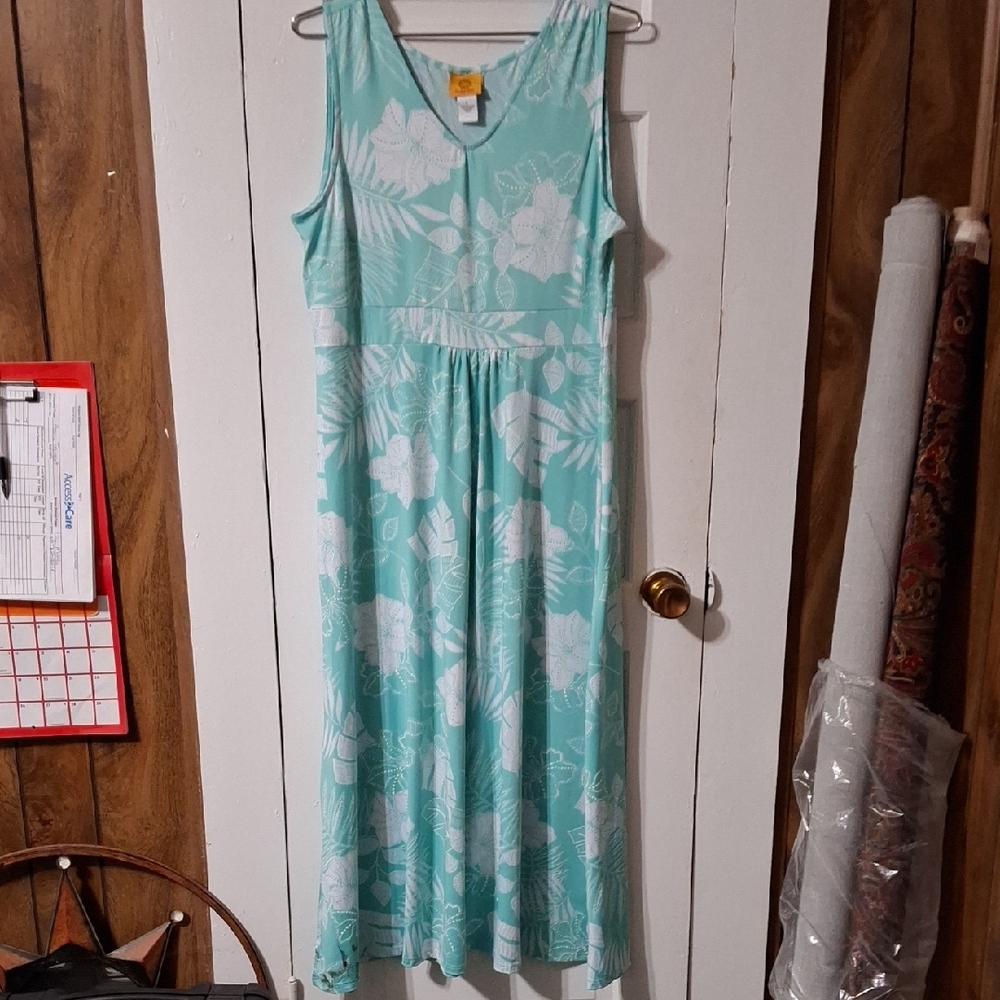 Ruby Rd. Turquoise and White Floral Maxi Dress (ROX119)